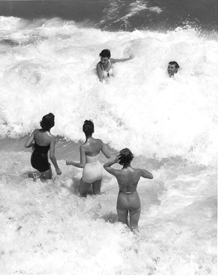Three women in the surf at Ocean City, 1958