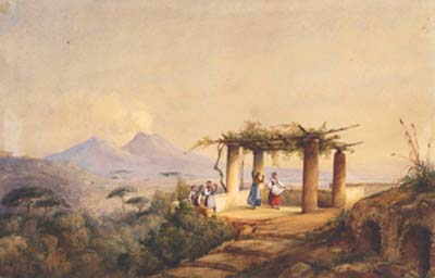 A Distant View of Vesuvius and Peasant Women Dancing 