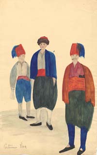 Costumes at Pera: Three Figures, Two Wearing Fezzes 