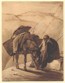 A Monk with a Donkey on a Mountain Track 