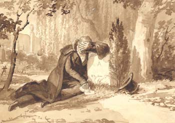 A Man Mourning at a Grave
