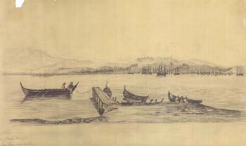 Turkey (Asia Minor), River scene with tall ships and port