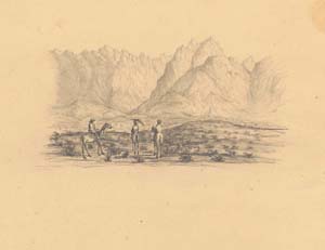 Peninsula of Sinai, 3 mounted horsemen in a landscape, Tuesday 8 March 1842. 