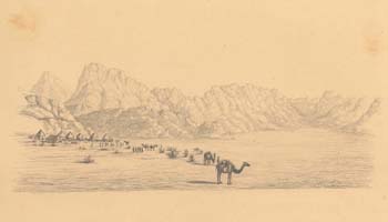 Peninsula of Sinai. Wady Aleesh, Camped caravan Tuesday 8 March 1842.