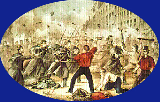 Baltimore citizens attacking Massachusetts troops, April 19, 1861, Courtesy of the Enoch Pratt Free Library, Cator Collection