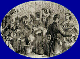 Baltimoreans offering water and refreshments to US soldiers, 1861