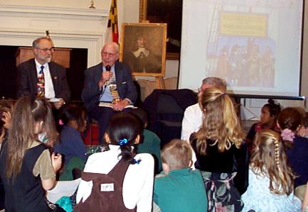 Goldstein and Papenfuse with school children, Maryland Day, March 25, 1998